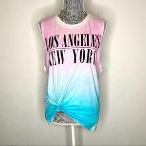 LA-NY RECYCLED KARMA NYC LA Ombré Sleeveless Muscle Graphic Tunic Tee Large